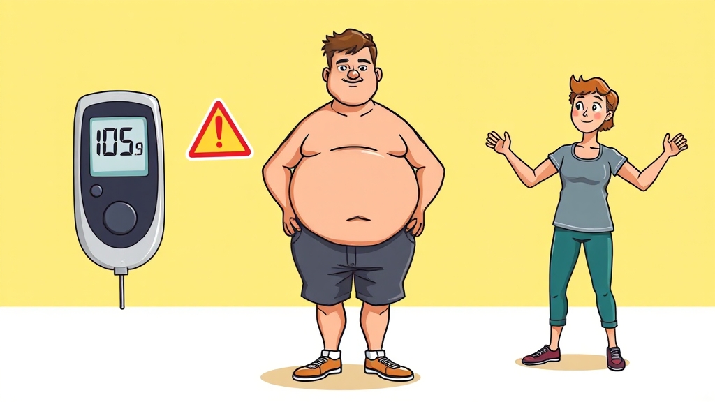 당뇨병 위험 신호: 미리 알고 대비하기 8 복부 비만, 당뇨병의 적인 이유 (cartoon 스타일)