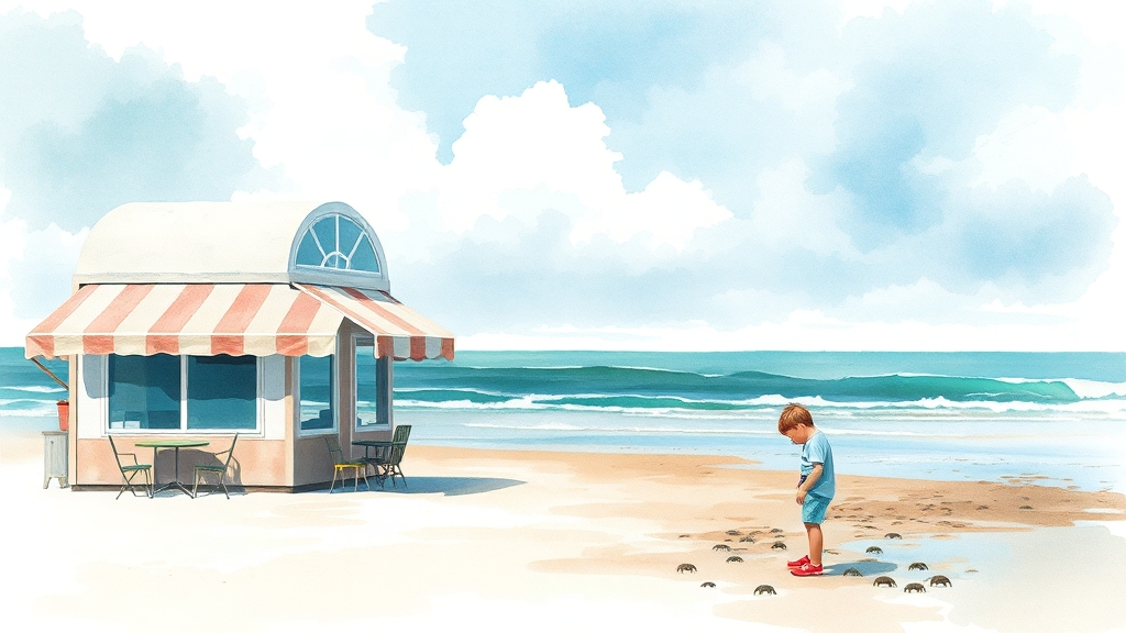 오키나와 남부 필수 코스: 하마베노차야 완벽 가이드 5 오션뷰 및 주변 풍경 (watercolor 스타일)