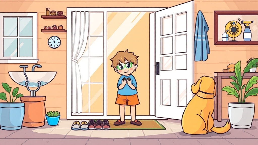 집먼지 알레르기 OUT! 쾌적한 집 만들기 9 알레르기 예방을 위한 생활 습관 (cartoon 스타일)